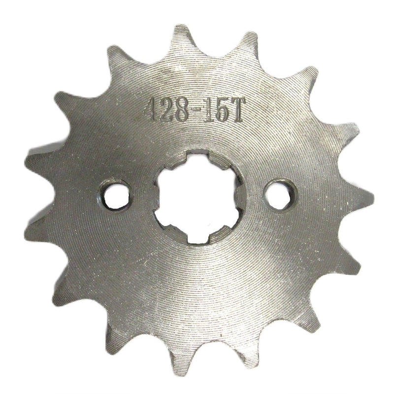 Front Sprocket #428 15th  Bolts=2x30mm Ctr to Ctr, Splines=6 ID=14/17mm  Fits Tao GK110, and Most 50-125cc CHINESE ATVs & Dirtbikes