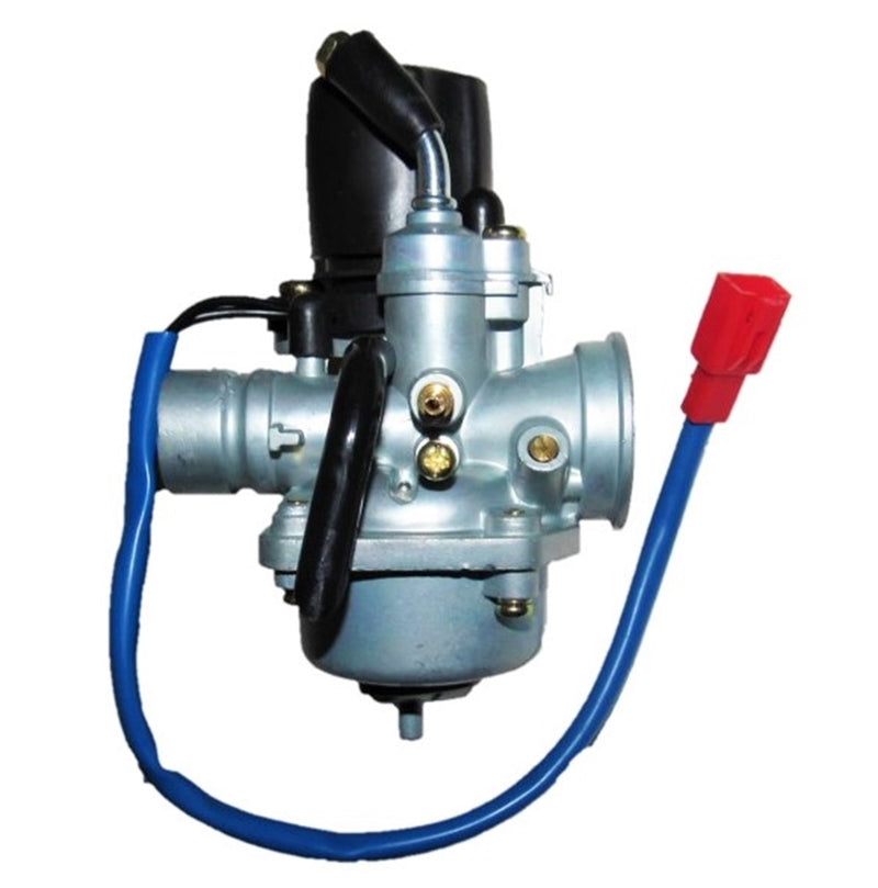 Mikuni Style 18mm 2 Stroke Carburetor with Electric ChokeIntake OD=24mm Air OD=38mm Made in China, this is a less expensive alternative for 50,70,90cc 2 Stroke ATVs & Scooters.