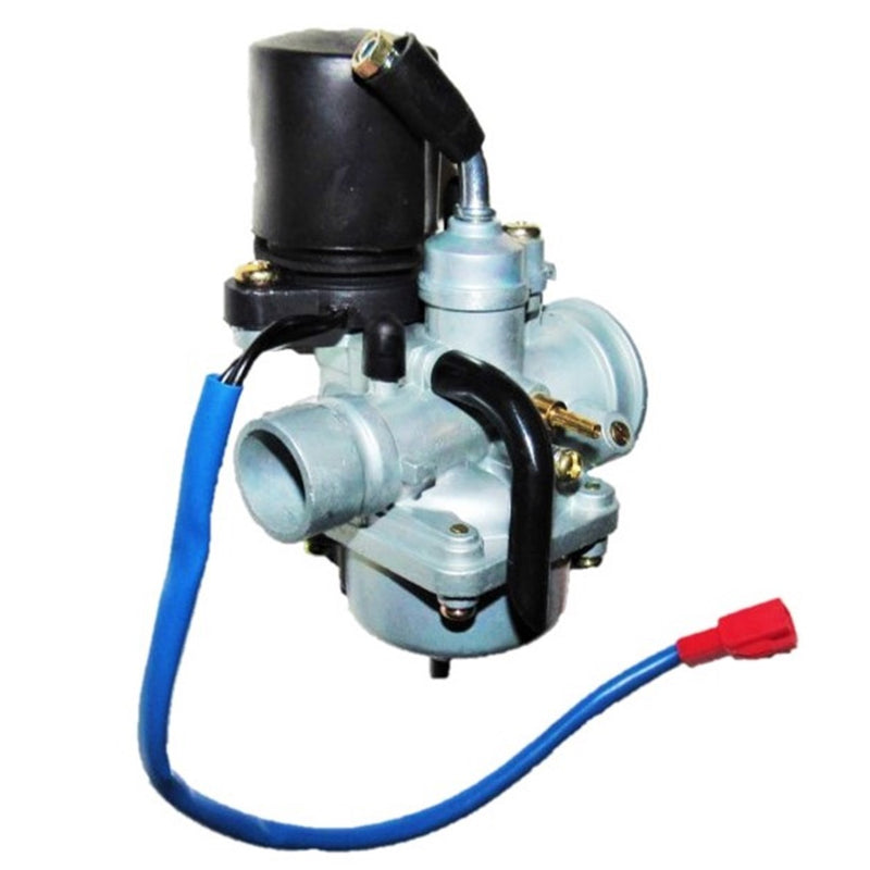 Mikuni Style 18mm 2 Stroke Carburetor with Electric ChokeIntake OD=24mm Air OD=38mm Made in China, this is a less expensive alternative for 50,70,90cc 2 Stroke ATVs & Scooters.