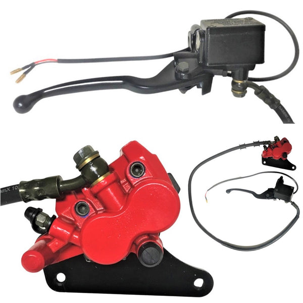 Front Brake Assembly Fits Many Scooters & DirtBikes Caliper Bolts c/c=96mm, Line Length=41in, 2 Bullet connectors for brake switch