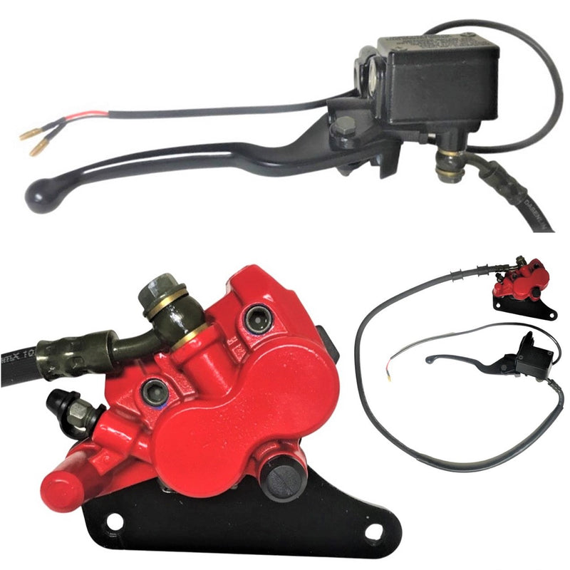 Front Brake Assembly Fits Many Scooters & DirtBikes Caliper Bolts c/c=96mm, Line Length=41in, 2 Bullet connectors for brake switch