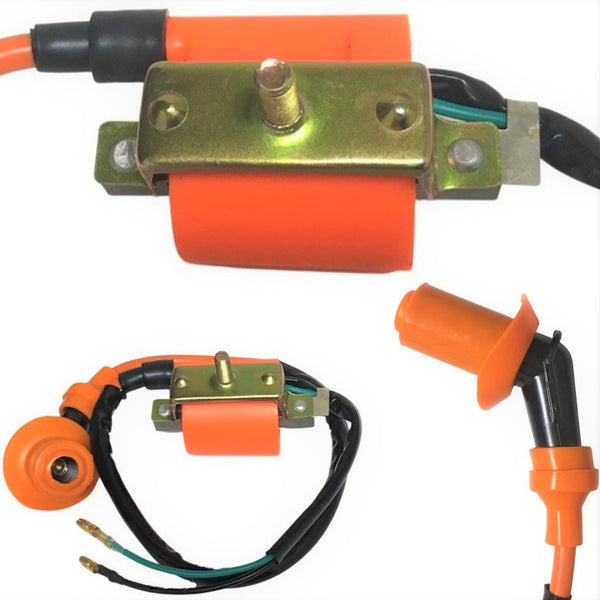 High Performance Ignition Coil Fits Most 50-125cc ATVs & DirtBikes with the Honda Copy Engine. 2 Wire Bullet Connectors
