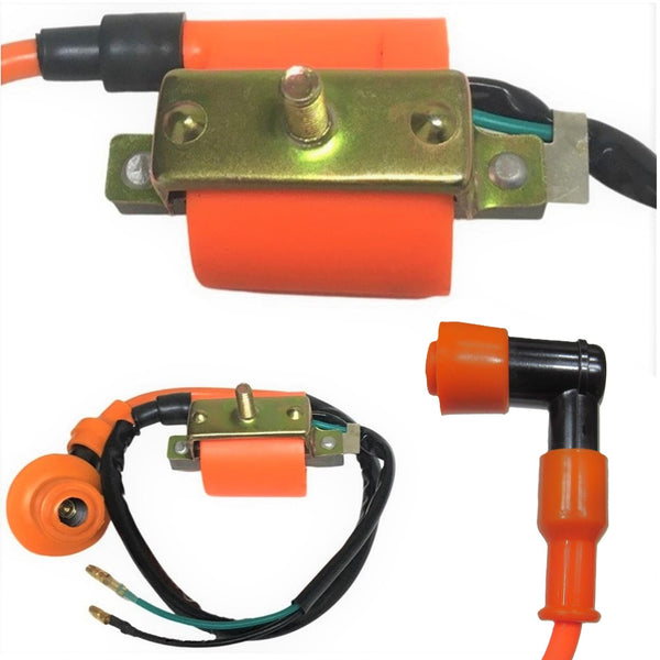 High Performance Ignition Coil Fits Most 50-125cc ATVs & DirtBikes with the Honda Copy Engine. 2 Wire Bullet Connectors