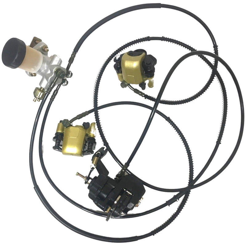 Complete GoKart Brake Assembly Fits Many GoKarts Caliper #1 Bolts c/c=63mm, Line L=28in, Caliper #2 Bolts c/c=63mm, Line L=43in,     Caliper #3 Bolts c/c=96mm, Line L=78in, Master Cylinder Bolts c/c=60mm.