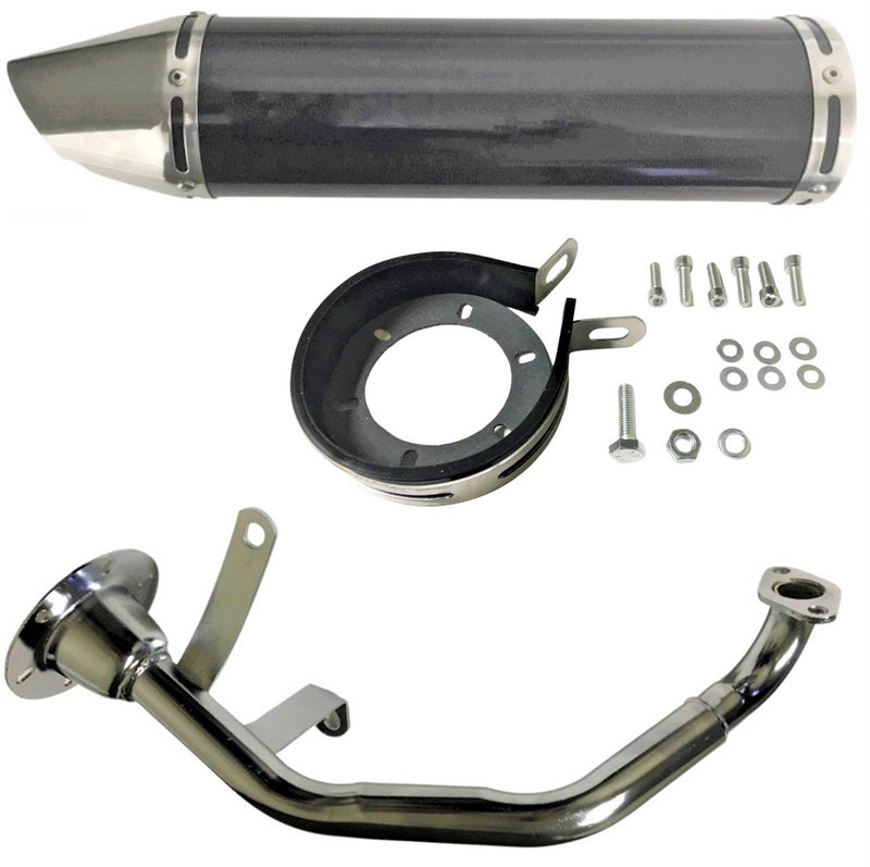 Exhaust Pipe  HIGH PERFORMANCE - BLACK/CHROME  Fits Most GY6-125, GY6-150 Chinese Scooters  Canister L=44cm 17.50in. OD=10cm 4.0in