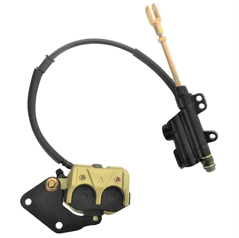 Rear Foot Brake Assembly Fits Many ATVs & DirtBikes Caliper Bolts c/c=45mm, Line L=20in, Master Cylinder Bolts c/c=40-55mm, Rod Length-From Body to Center of Connector Hole=110mm
