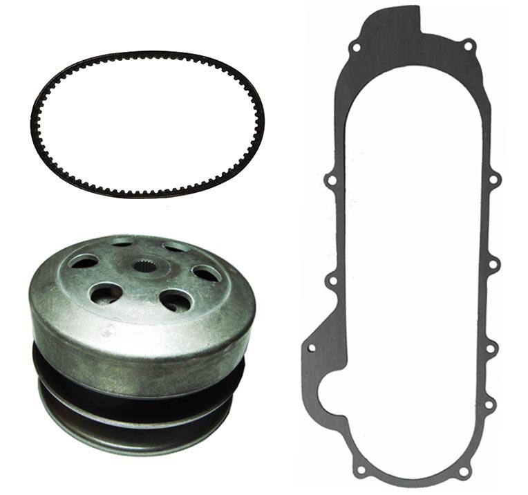 Rear Clutch, Belt & Gasket GY5 50cc 49cc QMB139 Long Case 4 Stroke Scooters - Click Image to Close