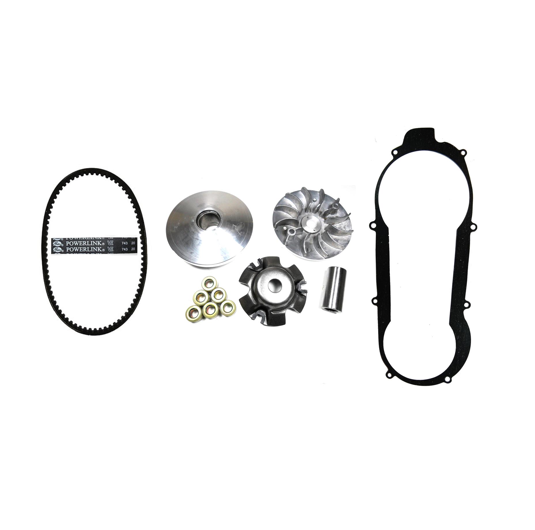 GY6-150 Front Clutch Variator & Powerlink Belt Kit (Short Case) For use on units with the 743x20x30 Belt