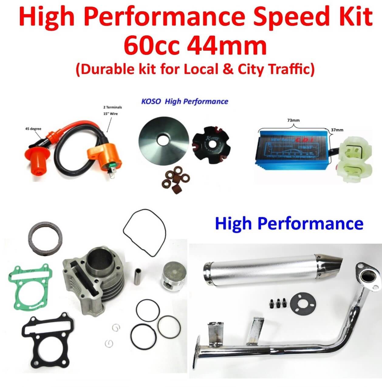 High Performance Speed Kit GY6-60cc (44mm) Comes with all parts shown.