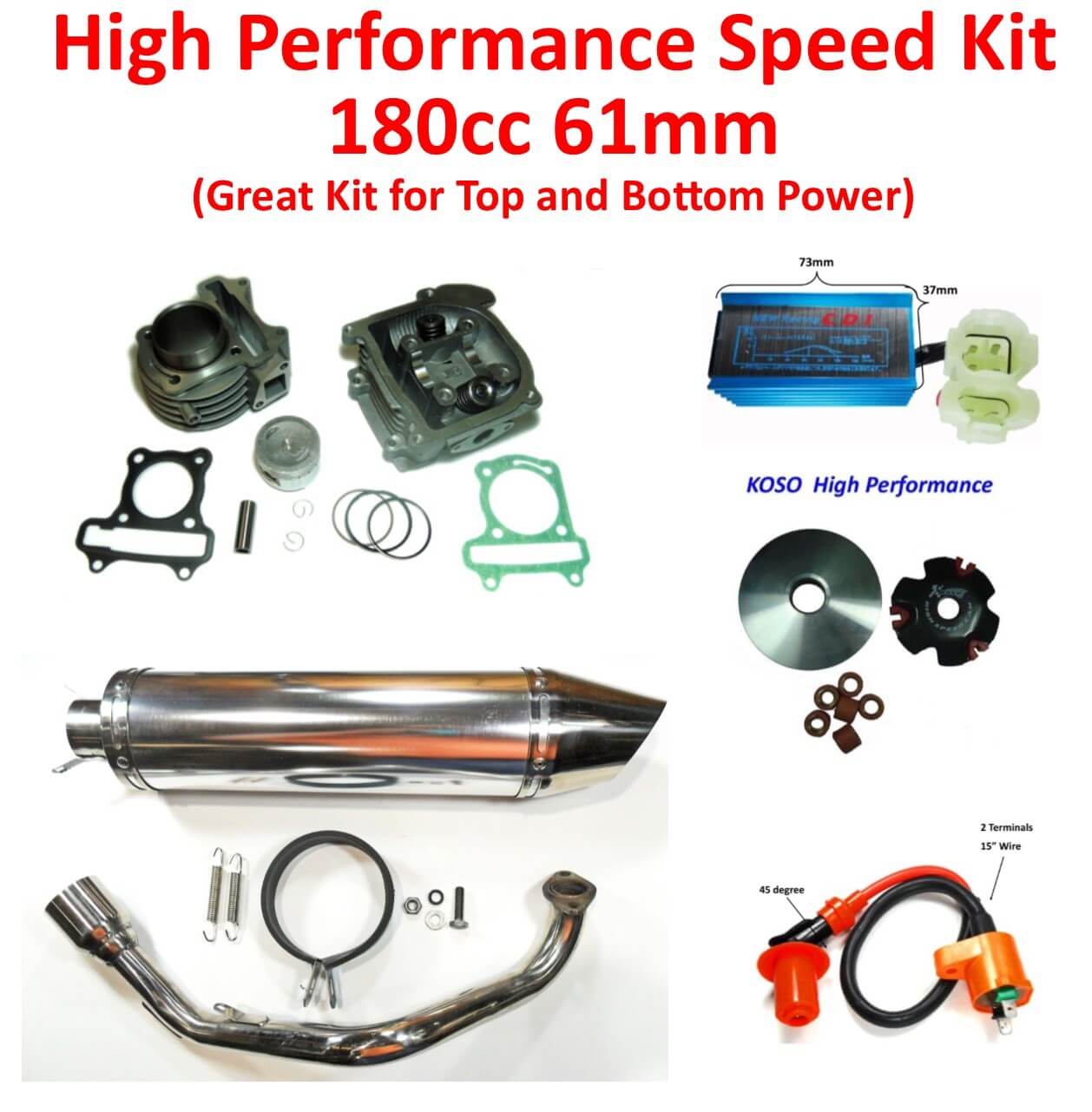 High Performance Speed Kit GY6-180cc (61mm) Comes with all parts shown.