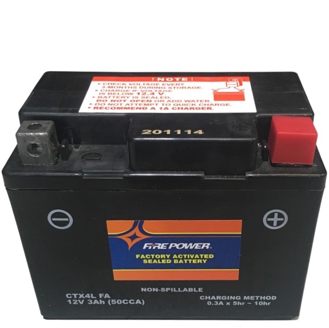 CTX4L FA Fire Power Battery Sealed Maintenance Free L=4 3/8" W=2.75" H=3 3/8"