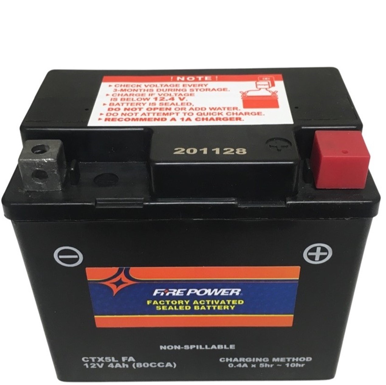 CTX5L FA Fire Power Battery Sealed Maintenance Free L=4 1/4" W=2 9/16" H=4" - Click Image to Close