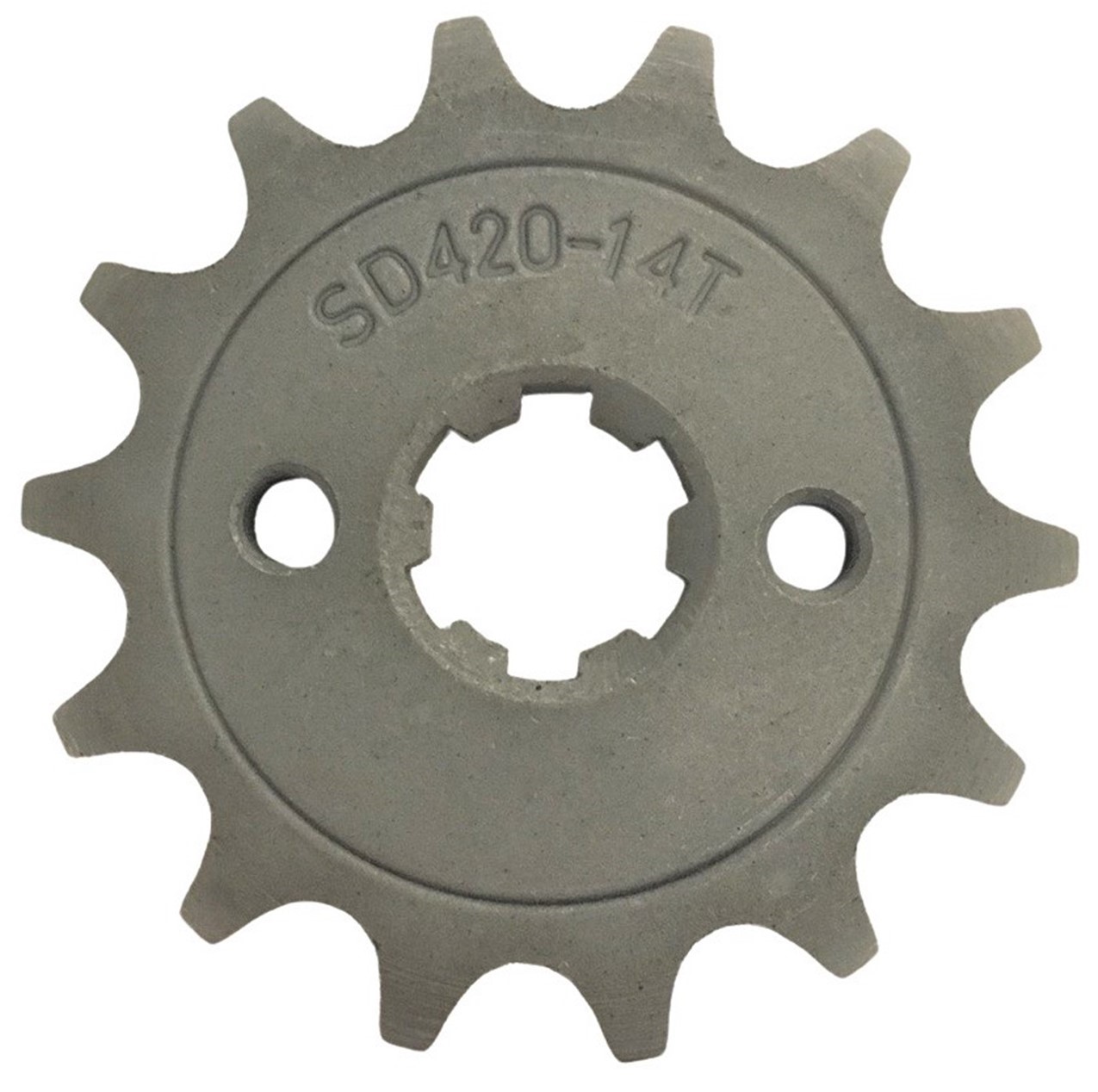 Front Sprocket #420 14th Bolts=2x30mm Ctr to Ctr, Splines=6 Shaft=14/17mm (shortest/longest point) 50-125cc MOST CHINESE ATVs