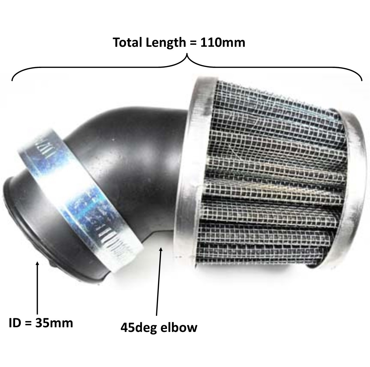 Air Filter ID=35mm, Total L=110mm W/45 ELBOW - Click Image to Close