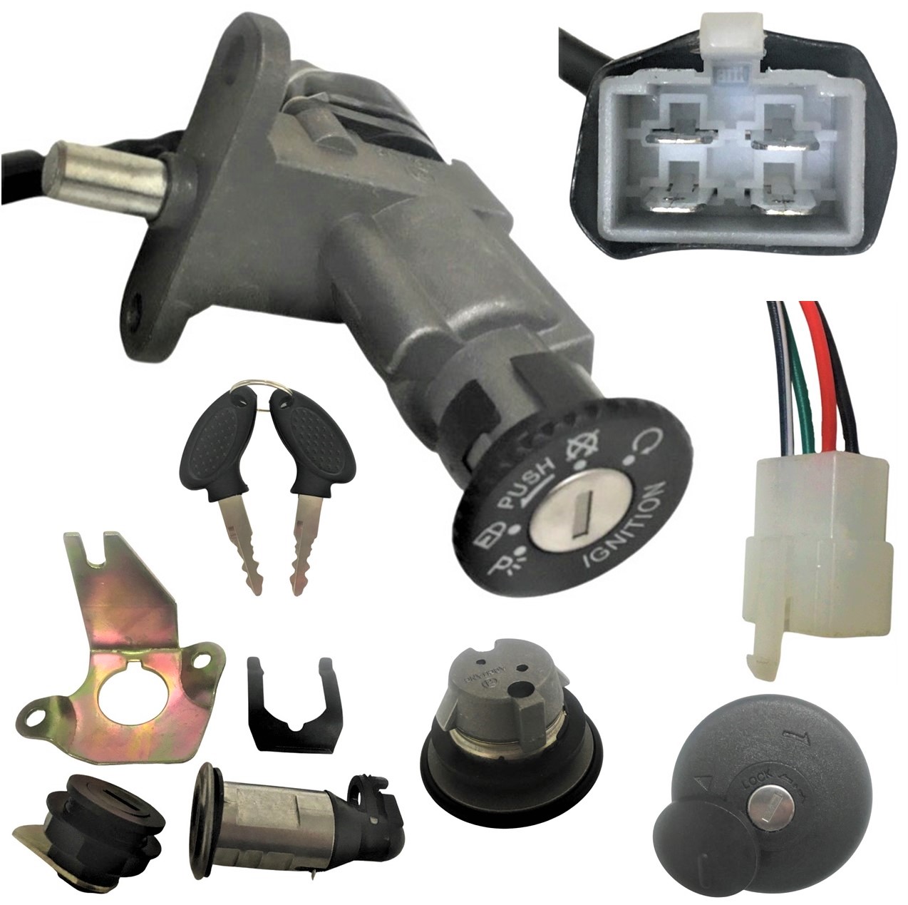 Ignition Switch Fits Many 50-150 Scooters With gas Cap 4 Pin with 4 Pin FM Jack Bolts c/c=50mm - Click Image to Close