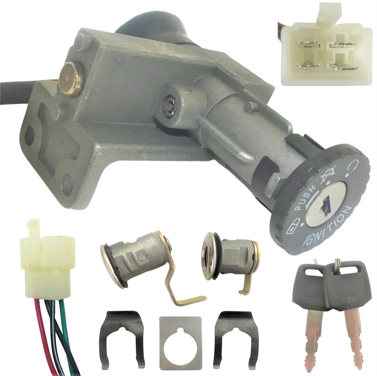 Ignition Switch Fits Many Chinese Scooters Tao Tao CY50A, Baja BE500, + 4 Pins in 4 Pin Female Jack Bolts Ctr to Ctr 30mm - Click Image to Close