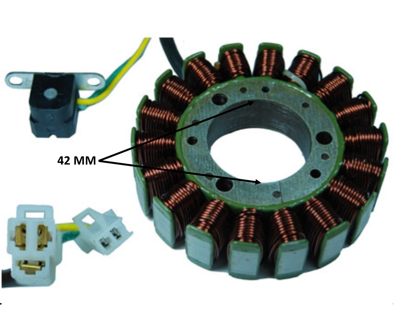 STATOR 150-250cc 4 Stroke 18 Coil OD=104 ID=42mm 3 Pin in 3 Pin Male Jack 2 Pin in 2 Pin Male Jack - Click Image to Close