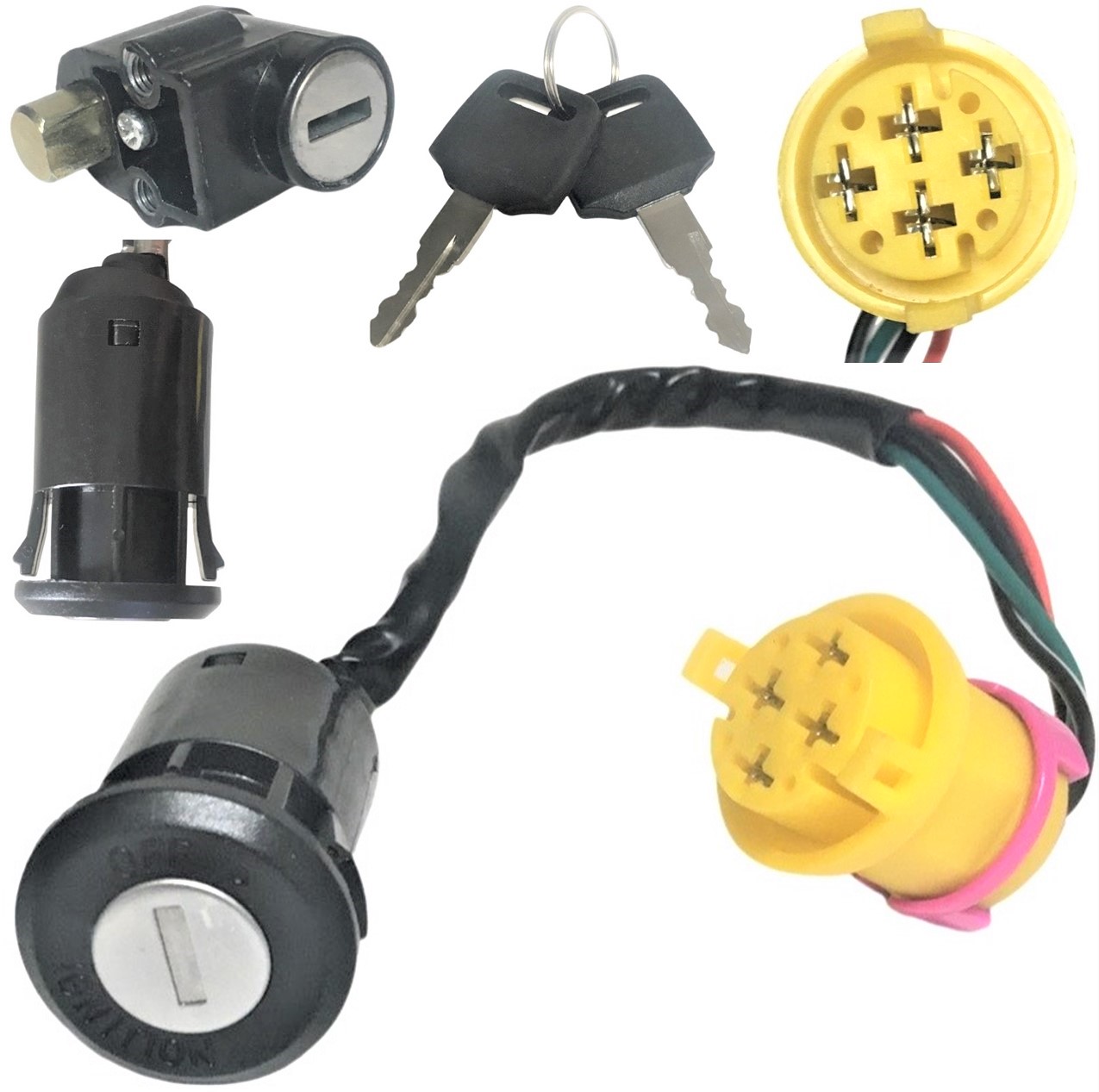 Ignition Switch Fits Many ATVs With Helmet Lock 4 Pin in 4 Pin Round Jack