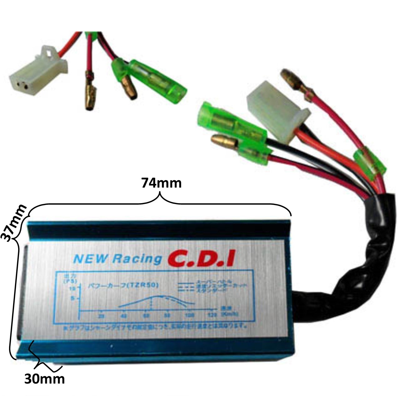CDI Box 2 Stroke 49-70cc Scooters HIGH PERFORMANCE 2 Pin Male Jack + 3 Wires 74x37x30