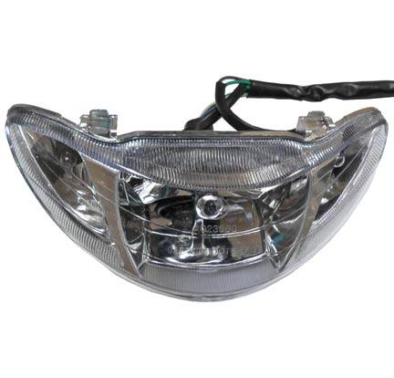 Headlight Fits Many Chinese 50cc Scooters W=9.5" H=3.5" Mounting = 7" c/c 4 pin in 4 pin female jack - Click Image to Close