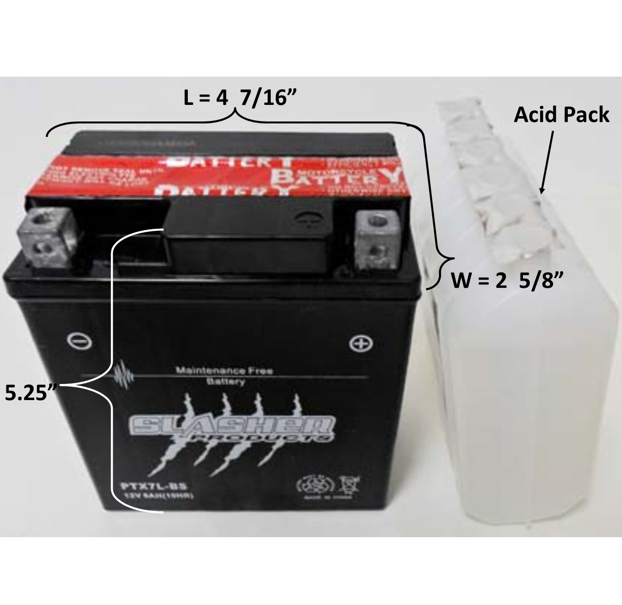 CTX7L-BS DuraBatt Battery Dry With Acid Pack L=4 7/16" W=2 5/8" H=5 1/4"