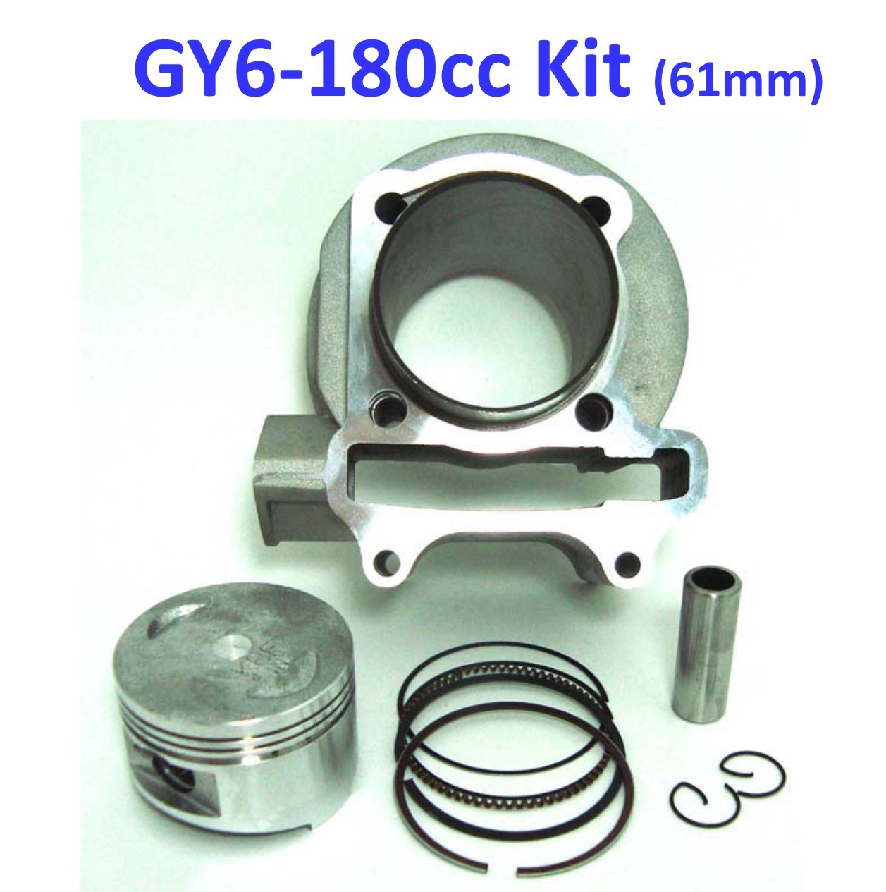Cylinder Piston Top End Kit 180cc 4 Stroke GY6-180 ATVs, GoKarts, Scooters TYPE 1 BOLT PATTERN B=61 H=69 NOTE:Cyl Skirt OD=65 May require opening crankcase, check before ordering. - Click Image to Close