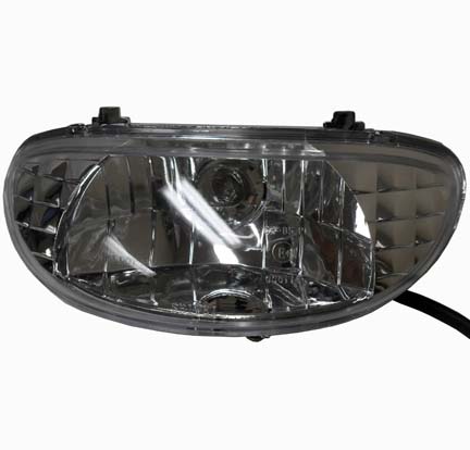 Headlight Fits Many Chinese Scooters W=9.5" H=4.5" 1-Bolt Slots c/c-118mm 3 Pins in 3 Pin Female Jack - Click Image to Close