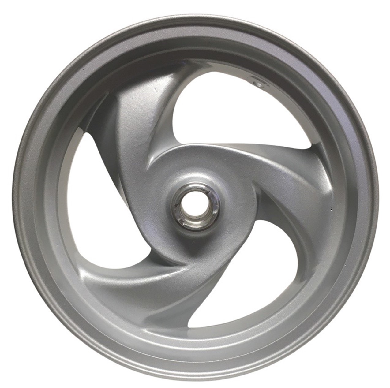 Front Wheel Rim (3.5x12), Rotor Bolt Pattern=5x80mm (50mm to adjacent stud) Offset=1.25 in, Shaft ID=30 mm, Silver Fite E-Ton Beamer R2-50, R4-150, Matrix 50, 150 Scooters + others - Click Image to Close