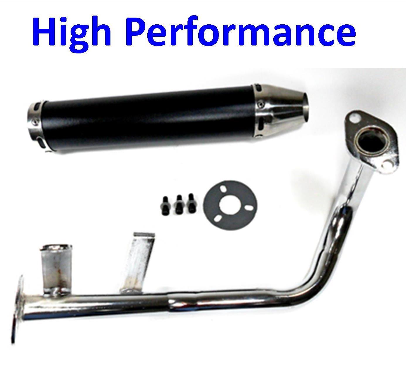 Exhaust Pipe HIGH PERFORMANCE BLACK/CHROME Fits Most GY6-50 QMB139 49cc Chinese Scooter Motors Canister L=280mm D=60mm - Click Image to Close