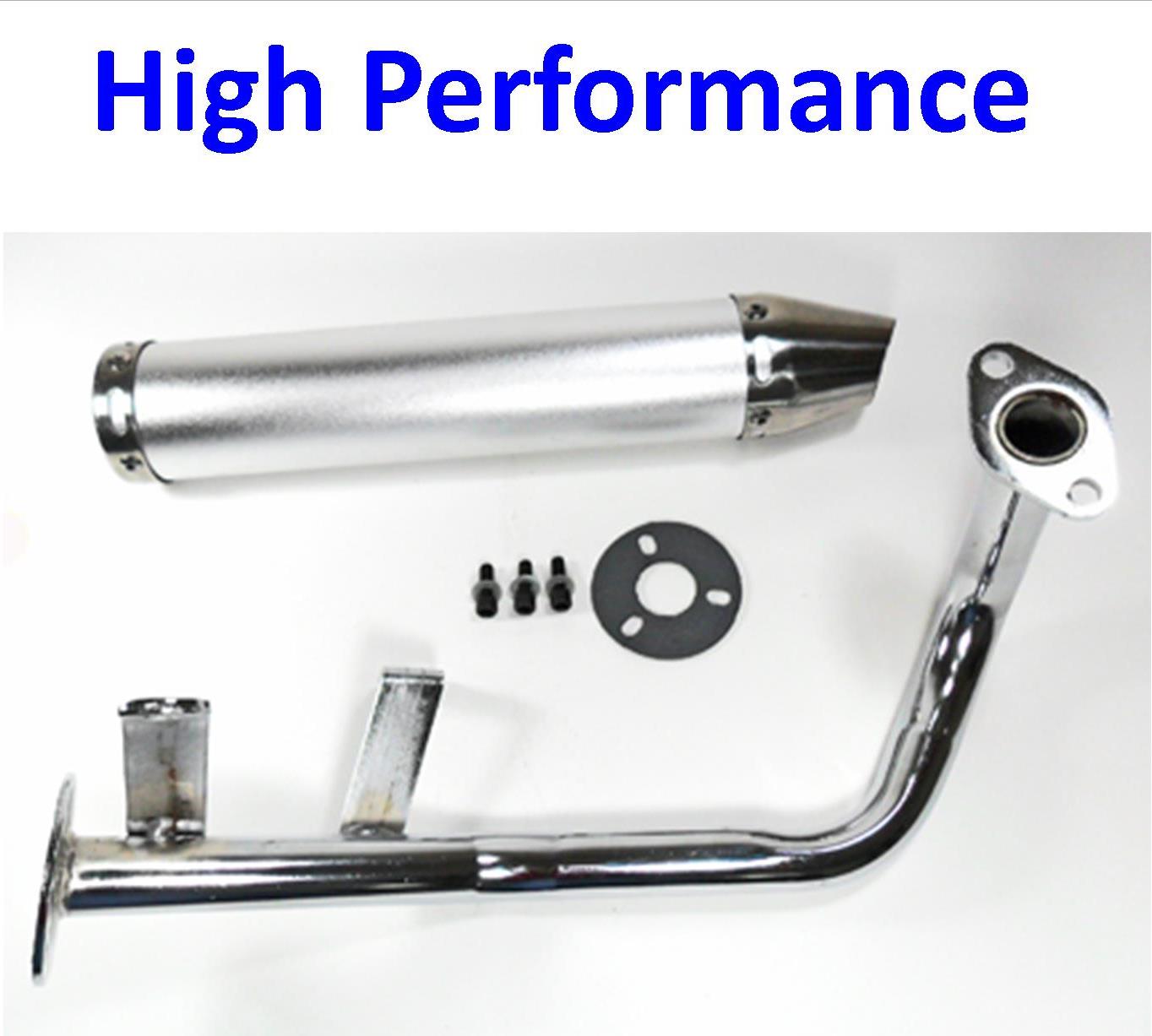 HIGH PERFORMANCE CHROME Exhaust Pipe Fits Most GY6-50 QMB139 49cc Chinese Scooter Motors Canister L=280mm D=60mm - Click Image to Close