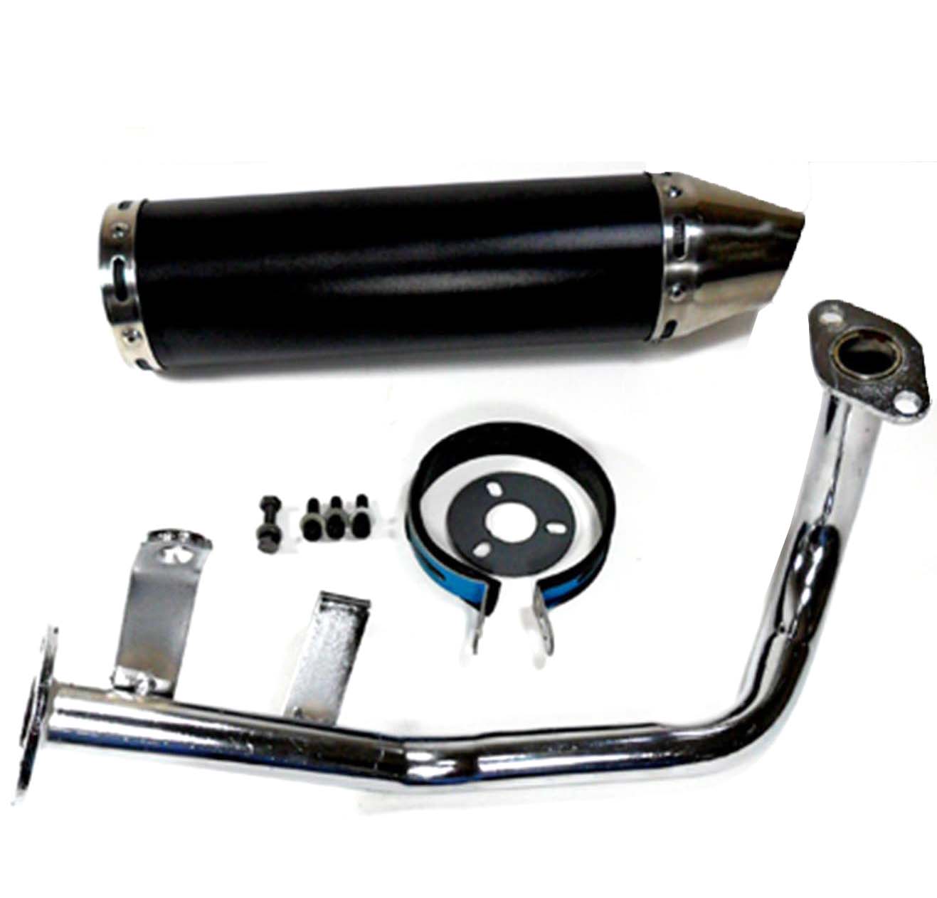 Exhaust Pipe HIGH PERFORMANCE BLACK/CHROME Fits Most GY6-50 QMB139 49cc Chinese Scooter Motors Canister L=300mm D=88mm - Click Image to Close