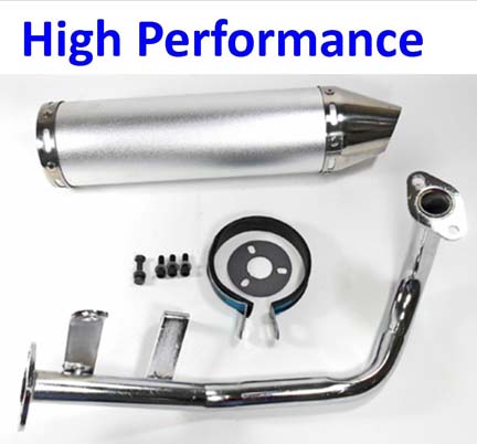 Exhaust Pipe HIGH PERFORMANCE CHROME Fits Most GY6-50 QMB139 49cc Chinese Scooter Motors Canister L=300mm D=88mm - Click Image to Close