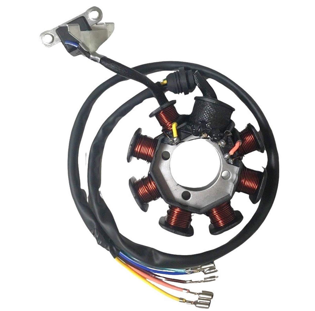 Stator 250cc Fits CG125 & CG150 + others 8 Coil 5 Wires (includes 6 pin connector) OD=88 ID=32 H=28 Bolts c/c=28 - Click Image to Close