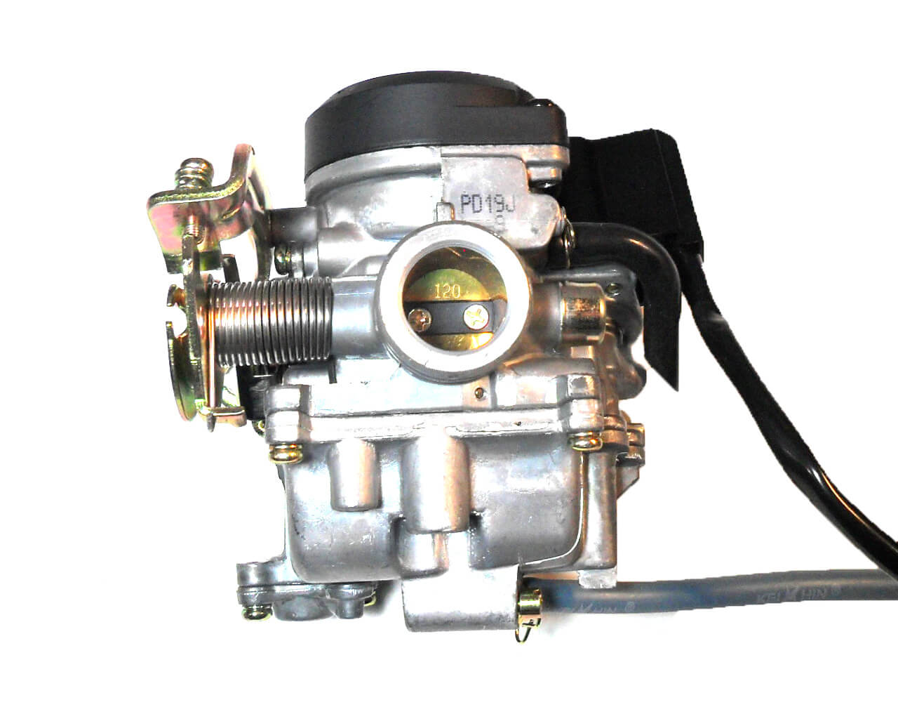 Runtong CVK PD19J Carburetor with booster pump Intake ID=19 OD=28 Air Box OD=40 Fits Most 49-100cc GY6 Belt Driven Scooters - Click Image to Close