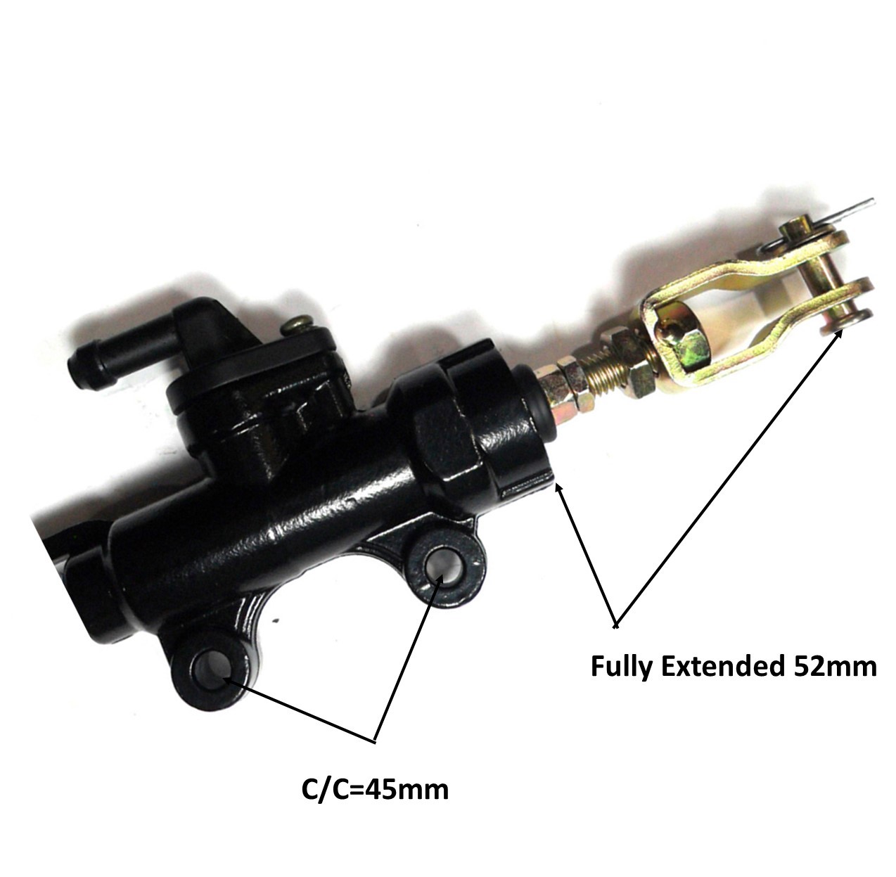 Brake Master Cylinder Fits Coleman CK100, Motovox, GK80 + other small GoKarts Bolts C/C=45mm, Rod from Body to Pin = 52mm