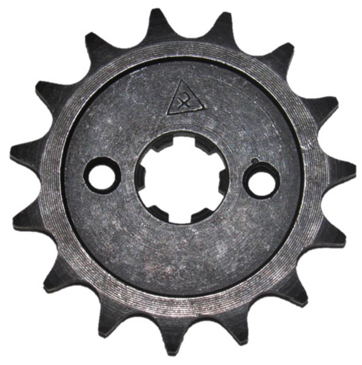 Front Sprocket #428 15th Bolts=2x30mm Ctr to Ctr, Splines=6 Shaft=14/17mm (shortest/longest point) 50-125cc MOST CHINESE ATVs