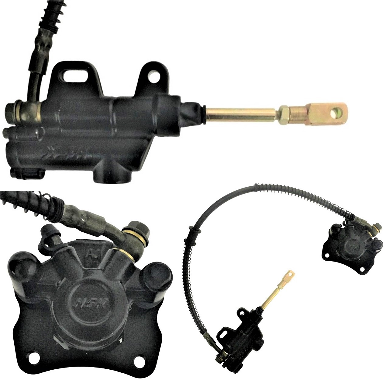 REAR FOOT BRAKE ASSEMBLY Crt Bolt to End of Arm L=84mm Line L=22" Caliper Bolts c/c=62mm Master Cylinder bolts c/c 40-50mm Rod Length from Base to Center of Connector Pin = 90mm - Click Image to Close