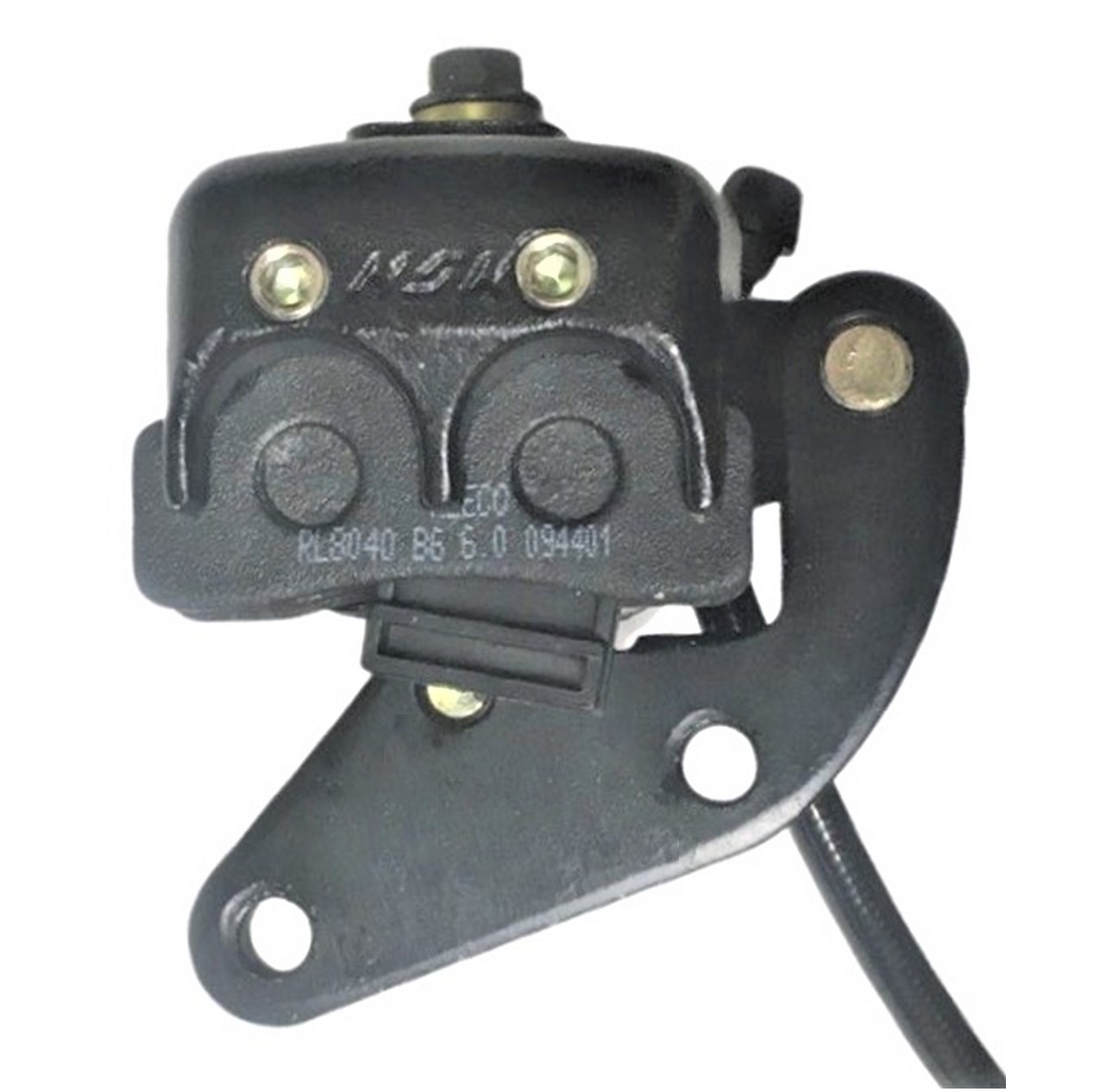 Front Brake Assembly, Fits Many Chinese Scooters , Brake Line L= 46", Caliper Holes 46mm Ctr to Ctr , Caliper L=54mm W=50mm