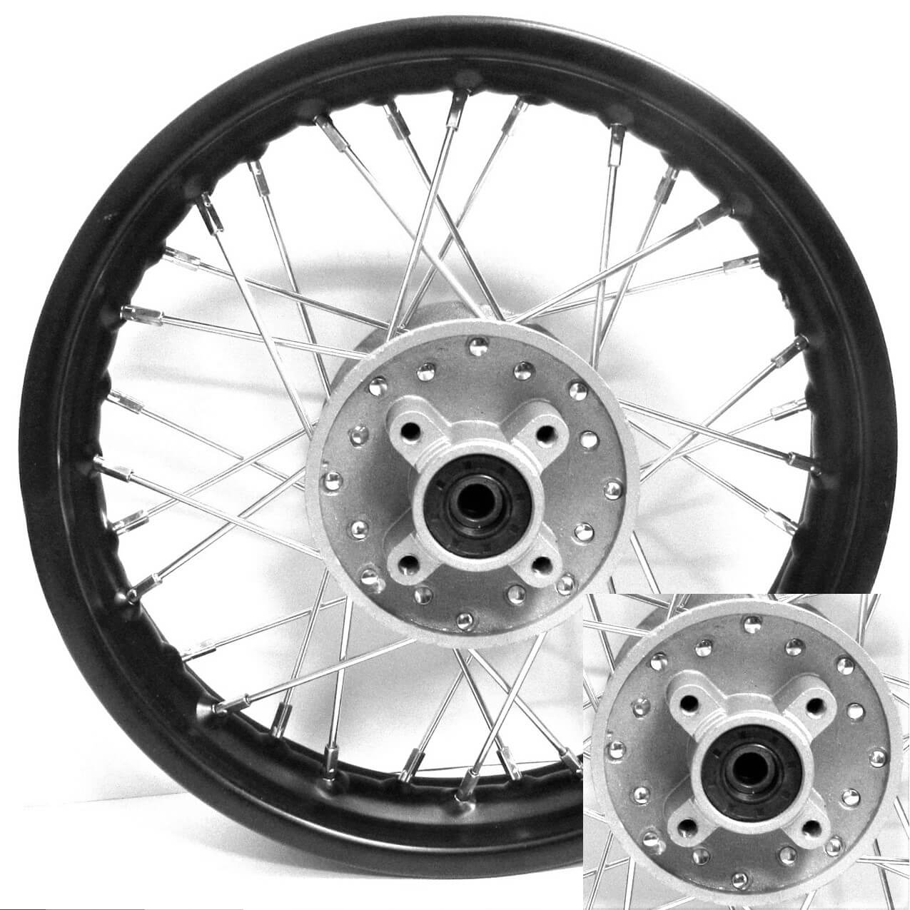 Rear Wheel Rim Rim=1.85x12 Black & Chrome For Disc Brake - Side 1 Bolts Cross C/C=68mm Side 2=66mm Axle ID=12mm Seal 20x37x7x6
