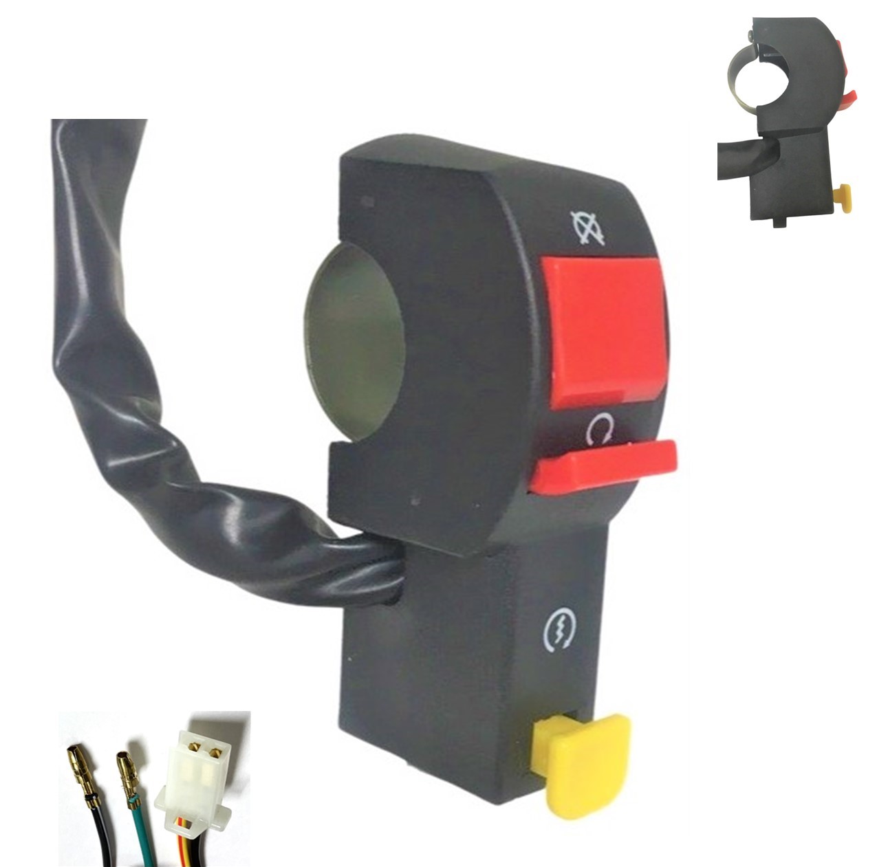Start Kill On Off Switch 2 Pin Female Jack + 2 Wires Fits Many ATVs & DirtBikes - Click Image to Close