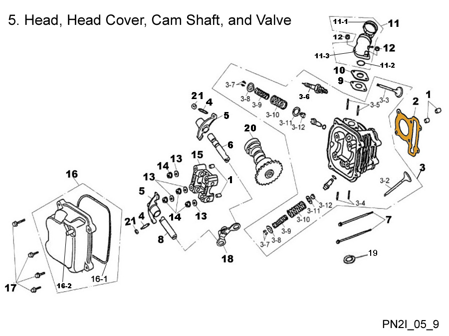 Head, Head Cover, Cam Shaft, and Valve