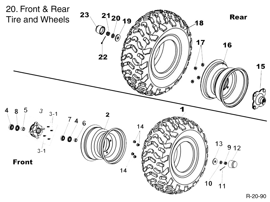 Polaris Scrambler 90cc ATV Wheels Tires Rims & Bearings Seals